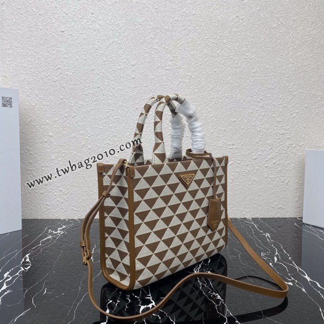 Prada專櫃新款刺繡織物包購物袋 1BA354中號 普拉達中號手提刺繡托特包 csp1152